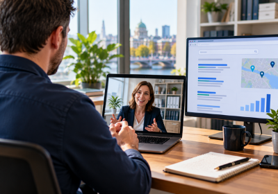 An SEO strategist on a video call with a partner at an accountancy firm
